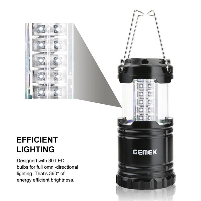 GEMEK 2 Pack LED Camping Lantern, Outdoor Portable Lantern, 6 AA Batteries Included (Black)