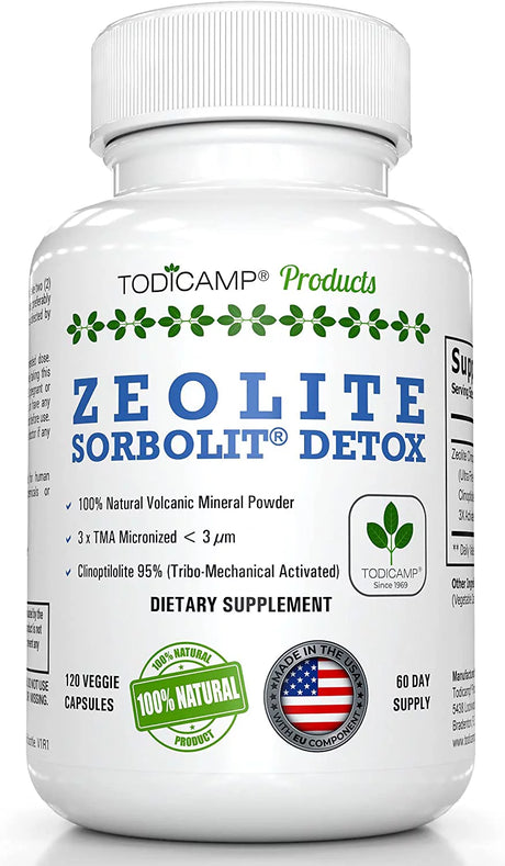 Full Body Detox Cleanse - Zeolite 120 Capsules Supplements Sorbolit by Todicamp - Colon Cleanse - Liver Cleanse Detox & Repair - Ultra Fine 1-2 �M 3X Activated Cleanser Detox
