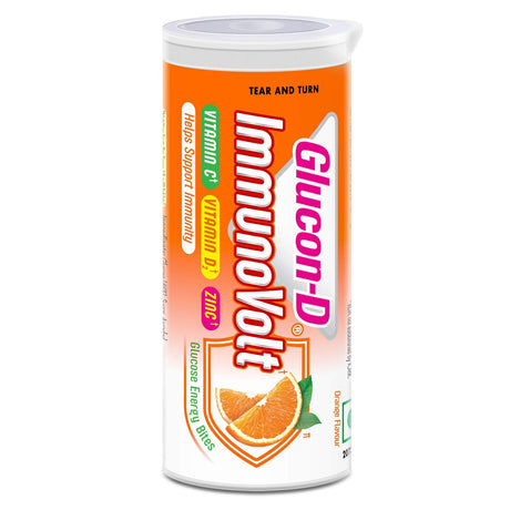 Glucon-D Immunovolt Energy Bite Tube (9 Chewable Tablets) 18Gm (Orange - Pack of 10 Tubes)
