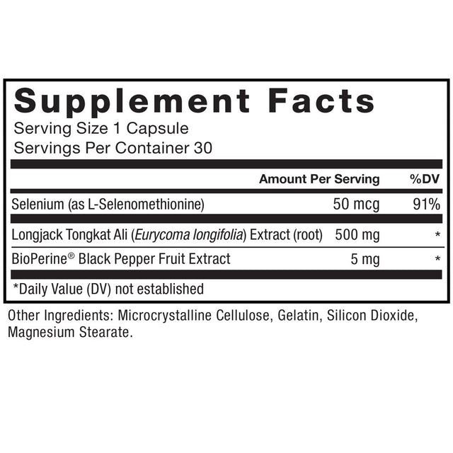 Force Factor Longjack Tongkat Ali 500Mg, Vitality Supplement for Men, 30 Capsules