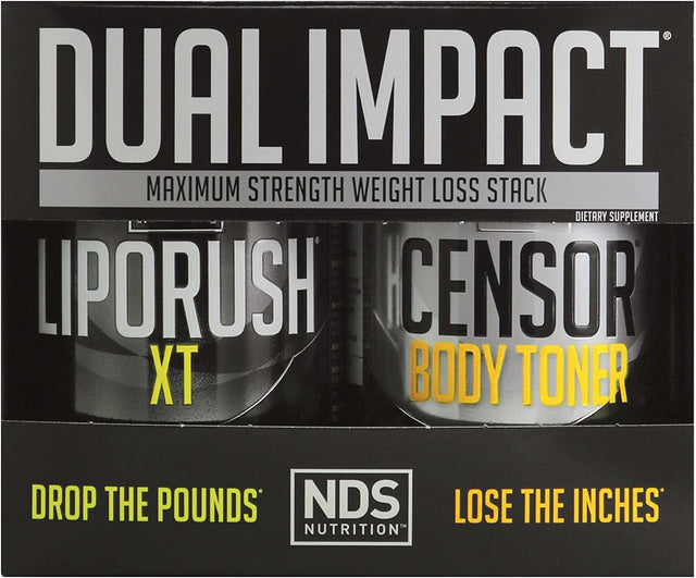 NDS Nutrition Maximum Strength Dual Impact Stack - Complete 2-In-1 Fat Loss Stack Enhanced with Teacrine, L-Carnitine, CLA for Serious Results - Censor 90 Softgels XT 60 Capsules