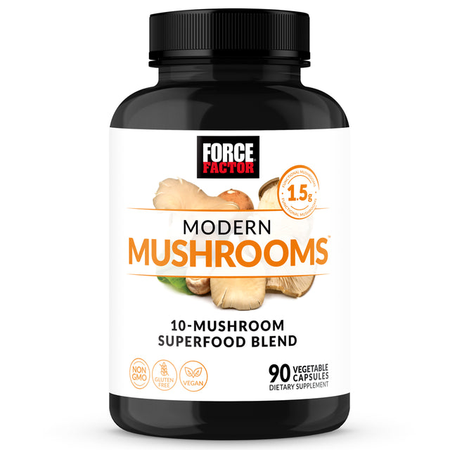Force Factor Modern Mushrooms Capsules, Mushroom Supplement to Support Energy, Focus, Immunity, & Digestion with Cordyceps, Turkey Tail, Chaga, Reishi, Lion’S Mane, Shiitake, 90 Vegetable Capsules