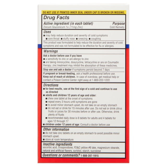 Equate Zinc Chewable Tablets, Citrus Flavor, 25 Count