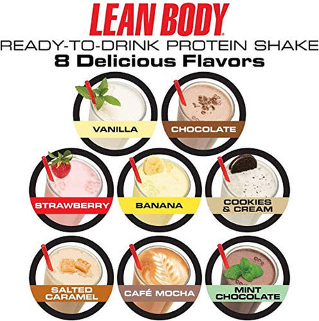 Lean Body Ready to Drink Protein Shake, Convenient On-The-Go Meal Replacement Shake, 8 Flavor Variety Sampler Pack,17 Fl Oz