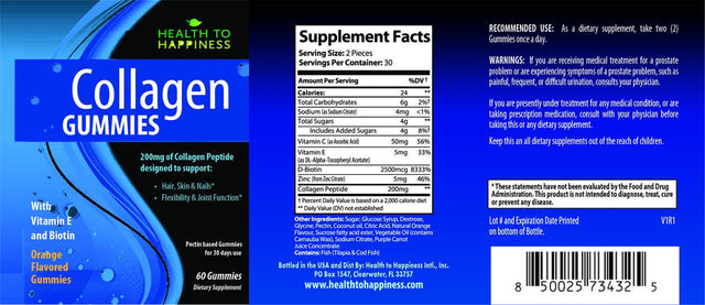 Collagen Gummies Orange Flavor with Biotin, Zinc & Vitamins - Hair Growth, Skin Care & Strong Nails