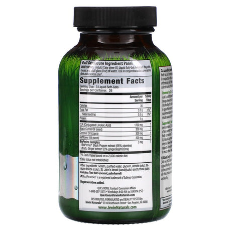 Irwin Naturals C.L.A.Lean Body Fat Reduction Weight Loss Pills, Liquid Softgels, 80 Ct.