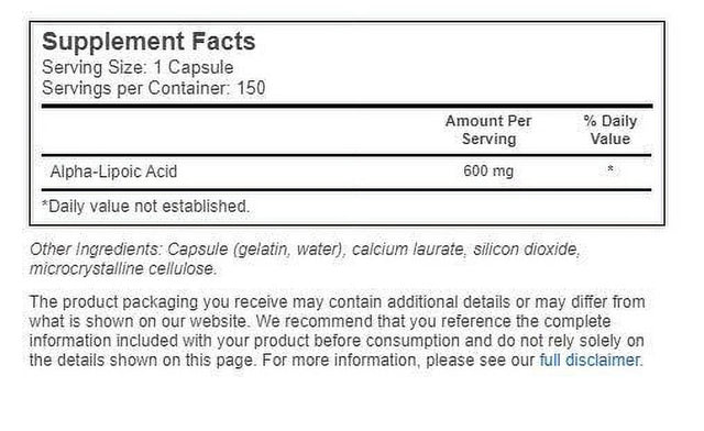 Healthy Origins Alpha Lipoic Acid 600 MG, 150 Capsules 2 Packs