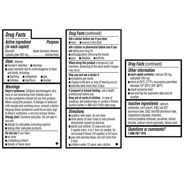 Equate Stomach Relief Caplets, 262 Mg, 40 Count