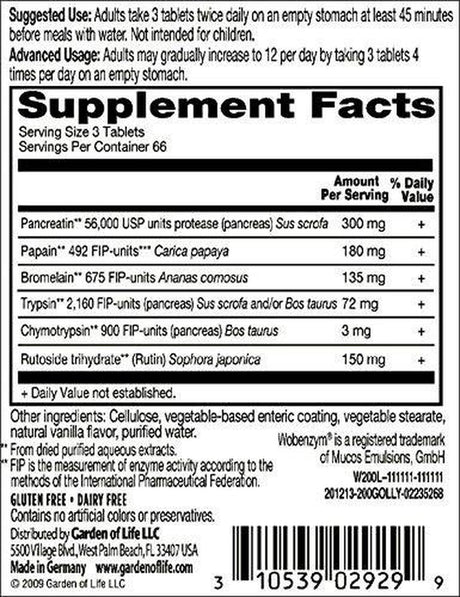 Garden of Life Wobenzym'N Joint Health 200 Tabs