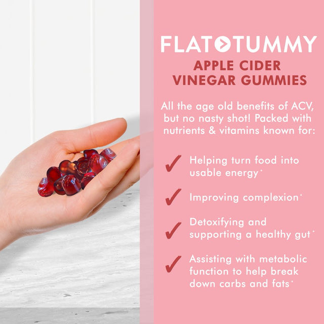 Flat Tummy Apple Cider Vinegar Gummies, 60 Count– Natural Energy, Detoxification, Gut Health Support