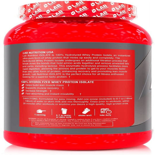 Lab Nutrition - Whey Protein Isolate 100% Hydrolyzed, Lean Muscle Building Powder Presentation, Gluten and Sugar Free, 73 Servings, Chocolate Flavored, 2 Lb