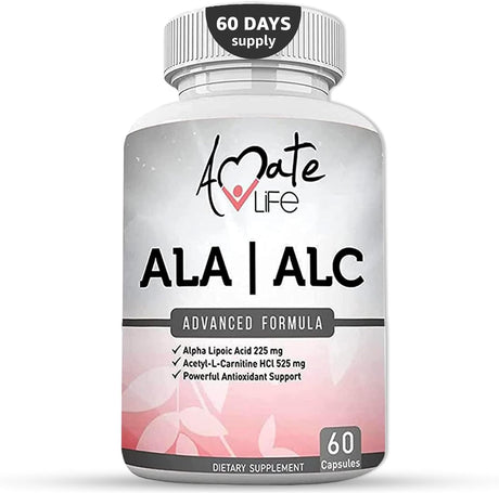 ALA/ALC High Potency Formula- Best Alpha Lipoic Acid and Acetyl-L-Carnitine Hcl Dietary Supplement- Antioxidant Support- Energy Boost- for Men and Women 60 Capsules