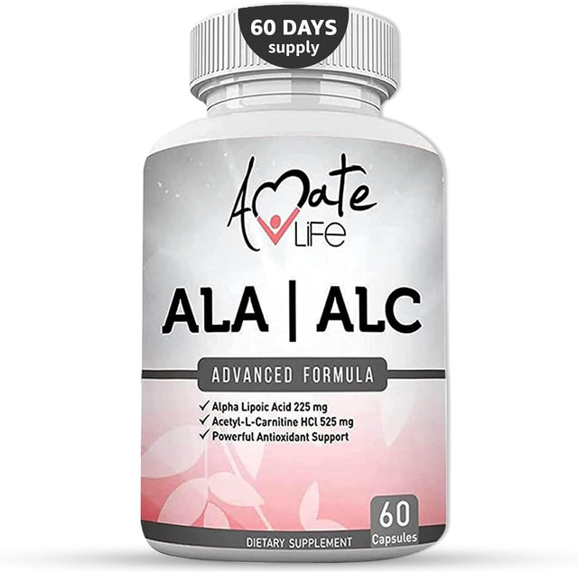 ALA/ALC High Potency Formula- Best Alpha Lipoic Acid and Acetyl-L-Carnitine Hcl Dietary Supplement- Antioxidant Support- Energy Boost- for Men and Women 60 Capsules