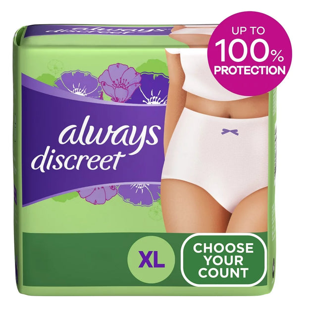 Always Discreet Adult Incontinence Underwear for Women, Size XL, 52 CT