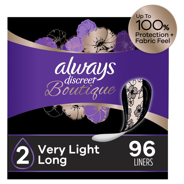 Always Discreet Boutique Incontinence Liners, Very Light Absorbency, Long Length, 96 Ct