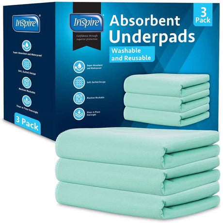 Inspire Washable and Reusable Incontinence Bed Pads | 3 Pack Waterproof Mattress Pad Chux Pads | Bed Pads for Incontinence Washable | Waterproof Bed Pads 3 Pack (3 Pack 24" X 36")