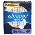 Always Maxi Overnight Pads with Wings, Size 5, Extra Heavy Overnight, Unscented, 20 Count
