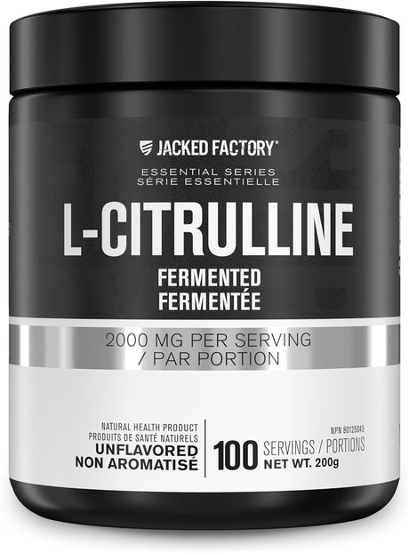 Jacked Factory L-Citrulline - Fermented L Citrulline Powder, Nitric Oxide Booster for Increased Blood Flow, Strength, & Endurance - 100 Servings, Unflavored