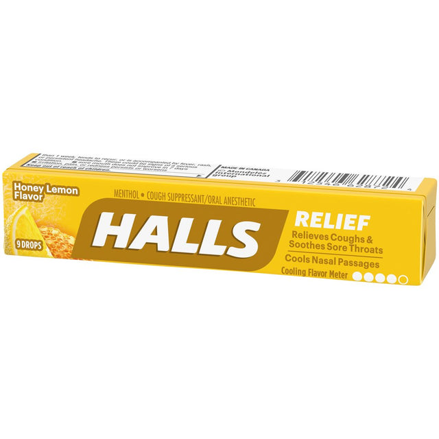 HALLS Relief Honey Lemon Cough Drops, 9 Drops
