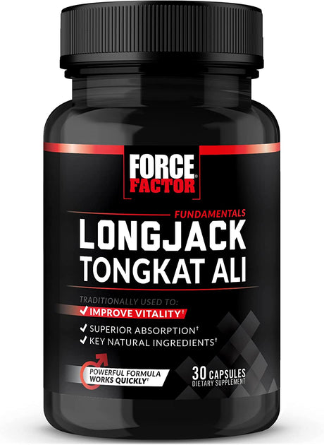 FORCE FACTOR Longjack Tongkat Ali 500Mg for Men, Longjack Extract to Support Male Vitality and Improve Drive, Longjack Capsules with Bioperine Black Pepper Extract, 30 Capsules