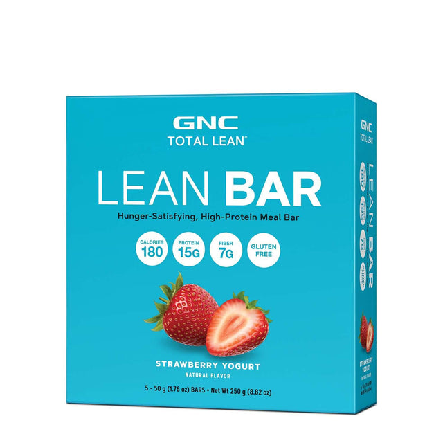 GNC Total Lean Bar | Hunger-Satisfying, High-Protein Meal Bar, Supports a Healthy Metabolism | Strawberry | 5 Bars per Box