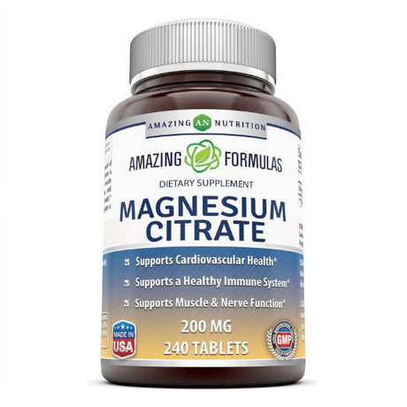 Amazing Formulas Magnesium Citrate Dietary Supplement - 200 Mg, 240 Tablets- Supports Cardiovascular Health, Immune System, Muscle & Nerve Functions*