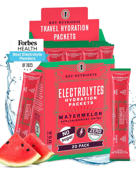 KEY NUTRIENTS Electrolytes Powder Packets - Refreshing Watermelon 20 Pack Hydration Packets - Travel Hydration Powder - No Sugar, No Calories, Gluten Free - Made in USA