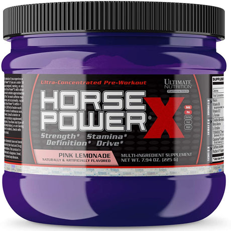 Ultimate Nutrition Horse Power X, Concentrated Pre Workout Supplement, Creatine and Vitamin B12, Low Carb, Support Strength, Pink Lemonade, 7.94Oz (225G)