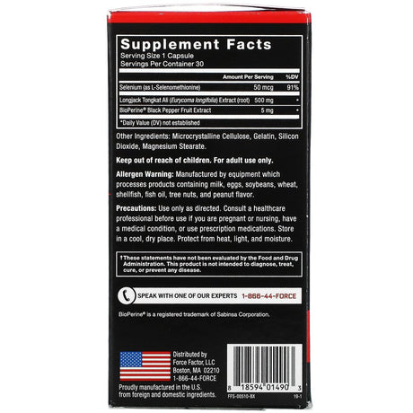 Force Factor Longjack Tongkat Ali 500Mg, Vitality Supplement for Men, 30 Capsules