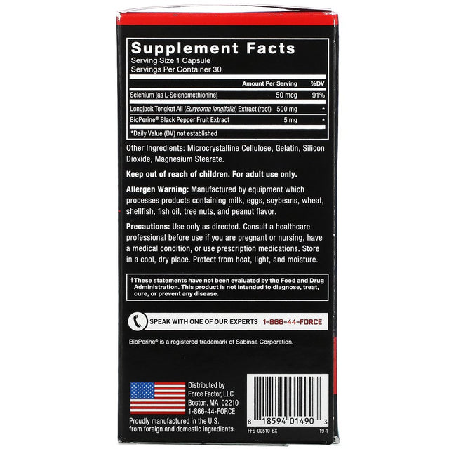 Force Factor Longjack Tongkat Ali 500Mg, Vitality Supplement for Men, 30 Capsules