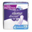 Always Discreet Incontinence Pads, Moderate Absorbency, Regular Length, 108 CT
