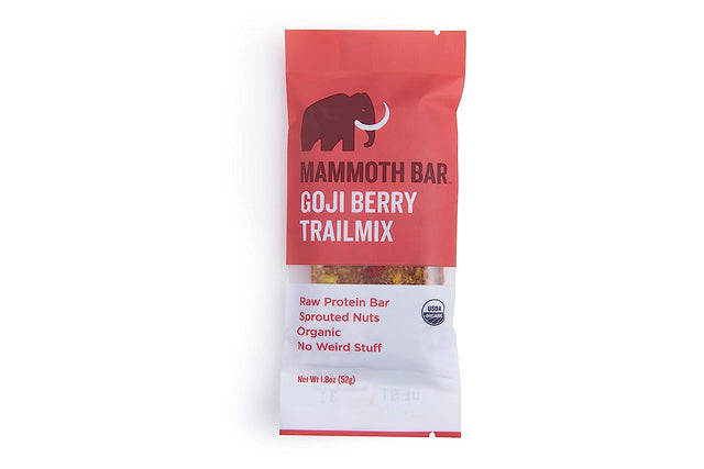 Goji Berry Trailmix Bar- Paleo, Gluten Free and Raw by Mammoth Bar, Organic10-12G Protein, 1.8 Oz. Bar (10 Bars)
