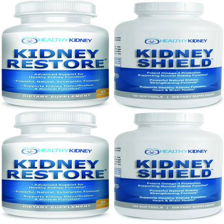 Healthy Kidney Kidney Shield + Kidney Restore Double Bundle: 4 Bottles (2 Kidney Shield + 2 Kidney Restore)