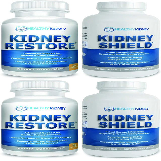 Healthy Kidney Kidney Shield + Kidney Restore Double Bundle: 4 Bottles (2 Kidney Shield + 2 Kidney Restore)