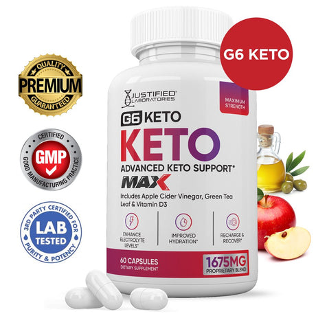 G6 Keto ACV MAX Pills 1675Mg Alternative to Gummies Dietary Supplement 60 Capsules