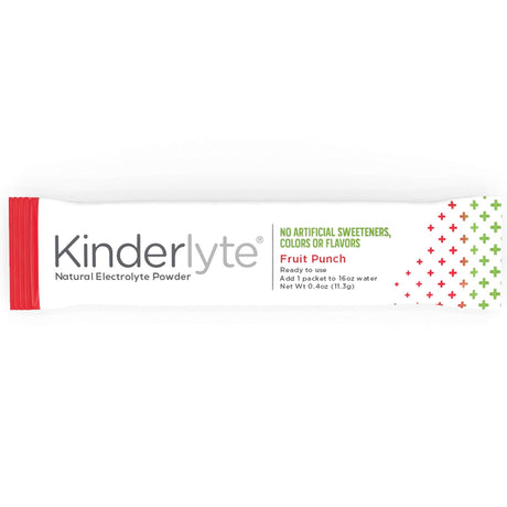 Kinderlyte Original Electrolyte Powder | Natural, 2-3X More Electrolytes, 80% Less Sugar | No Artificial Sweeteners, Colors or Flavors (Fruit Punch, 6 Count)