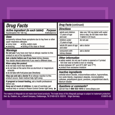 Allegra Adult 24 Hour Non-Drowsy Antihistamine Allergy Relief Medicine 180Mg Tablets 15Ct