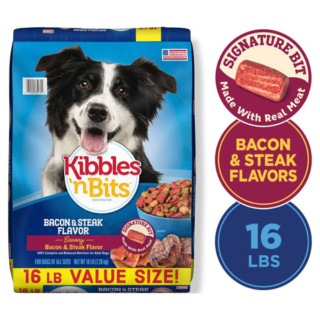Kibbles 'N Bits Bacon & Steak Flavor Dry Dog Food, 16-Pound Bag