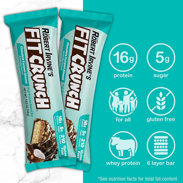 FITCRUNCH Snack Size Protein Bars, Designed by Robert Irvine, World’S Only 6-Layer Baked Bar, 5G of Sugar & Soft Cake Core (18 Bars, Chocolate Coconut Almond)