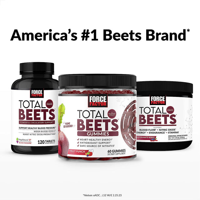 Force Factor Total Beets Gummies Beet Supplement with Beet Powder,Superfood with Nitrates, Great-Tasting Beet Chewables for Heart-Healthy Energy, Antioxidant Support, and More, 60 Gummies