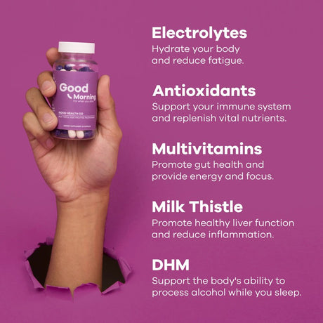 Good Morning - Hangover Relief Pills - Electrolytes, Milk Thistle + DHM [60 Count] - Multivitamin Supplement by Good Health Co