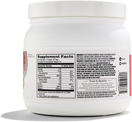 365 by Whole Foods Market, Protein Whey Grassfed Chocolate, 11.6 Ounce