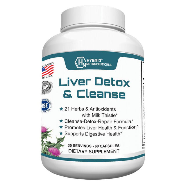Hybrid Nutraceuticals Liver Cleanse Detox & Repair - Silymarin Milk Thistle, Zinc, Beetroot, Artichoke Extract, Dandelion Root, Grape Seed, - 60 Capsules