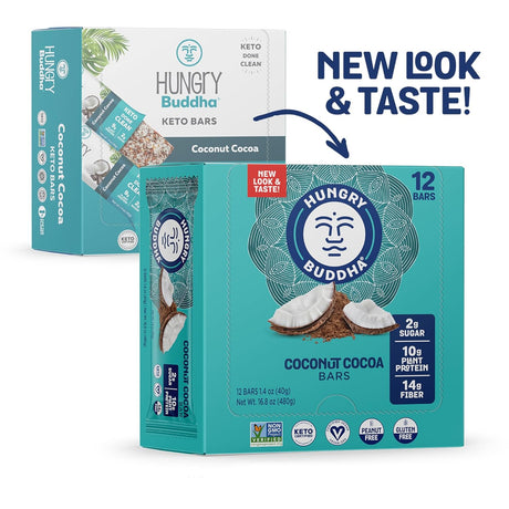 HUNGRY BUDDHA Bars - Plant Based Protein Bars - Vegan Nutrition Bars - Low Sugar Healthy Snacks - Gluten Free Snack Bars - Peanut Free - Protein Bar - Keto Bar - 12 Count [Coconut Cocoa ]