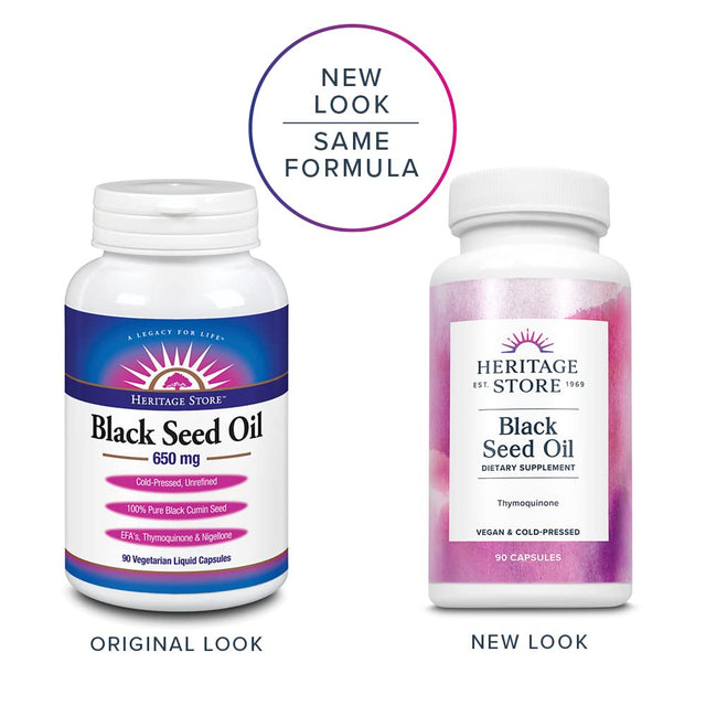 Heritage Store Black Seed Oil 650 Mg, 90 Count | 60 Day Money Back Guarantee