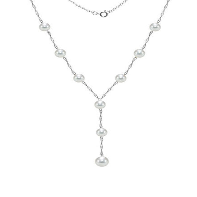 ADDURN 14Kt Gold 6-6.5Mm Akoya Pearl Stations Lariat Necklace, 18"