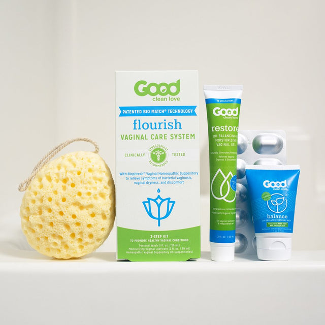 Good Clean Love: Flourish Vaginal Care System®, 30-Day Regimen, Relieves Itching & Irritation, Includes Personal Wash (1 Oz), Moisturizing Vaginal Gel (2 Oz) & Suppositories (10 Capsules)