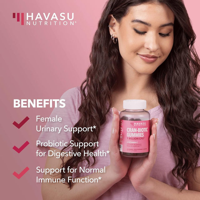 Havasu Nutrition Cranberry Probiotic Gummy for Urinary and Vaginal Health Support for Women, 60 Ct