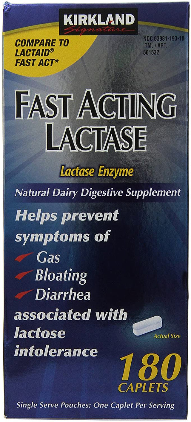Kirkland Signature Fast Acting Lactase Natural Dairy Digestive Supplement, 180-Count Caplets