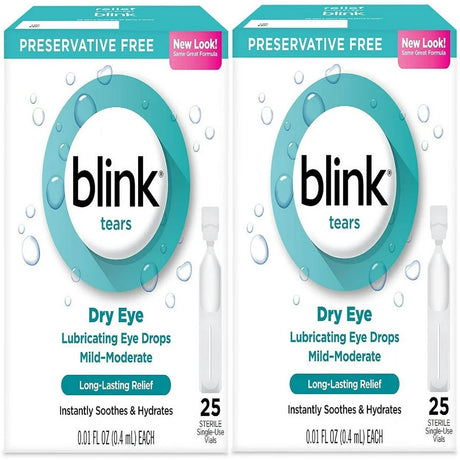 Blink Tears Dry Eye Lubricating Eye Drops Mild-Moderate 0.01 Fl Oz 25 Sterile Single-Use Vials - 2 Pack